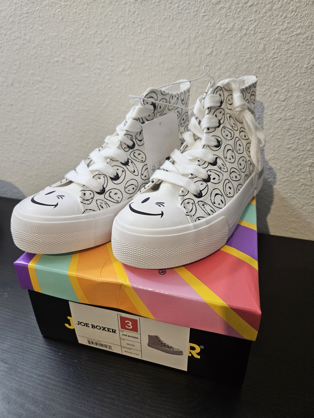 Joe Boxer Kids' White Smiley Face High-Top Sneakers